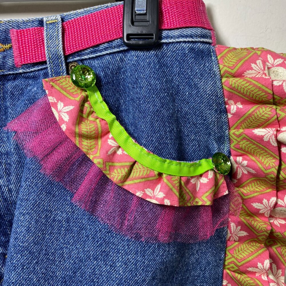 Artsy Festival Upcycle Denim Repurposed Waist Apron Colorful One Size Handmade - Picture 3 of 10